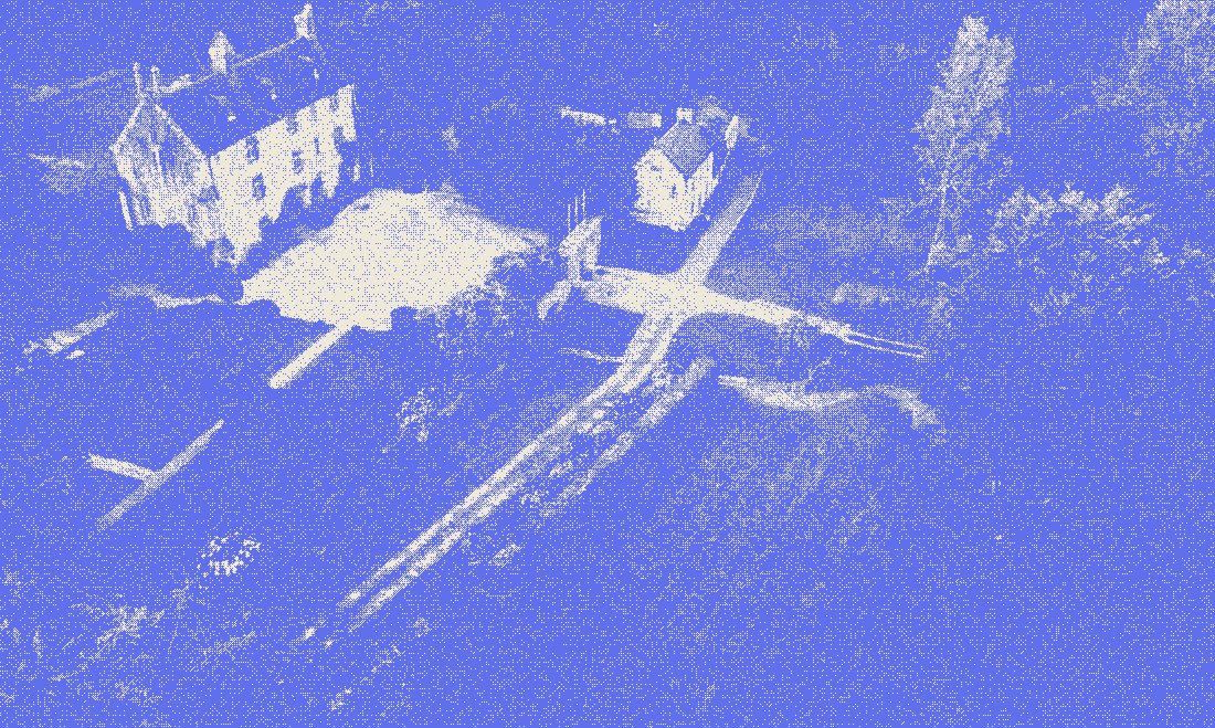 The house and lawn from above